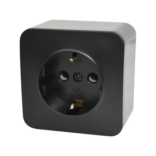 1-outlet 2P+E grounded socket 16A 250V black LINEA