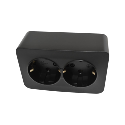 2-outlet 2P+E grounded socket 16A 250V black LINEA
