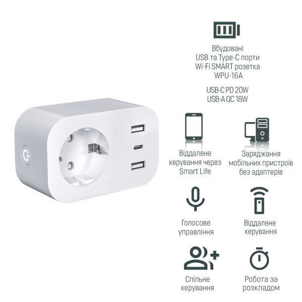 WIFI SMART розетка WPU-16A з енерго-моніторингом IP20 UEC