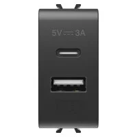 DUAL USB CHARGER A+C TYPE 5V 3A 1M BLACK