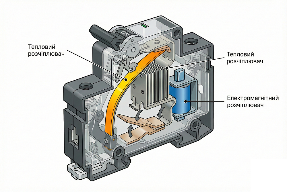 Будова та принцип роботи автоматичного вимикача 220В