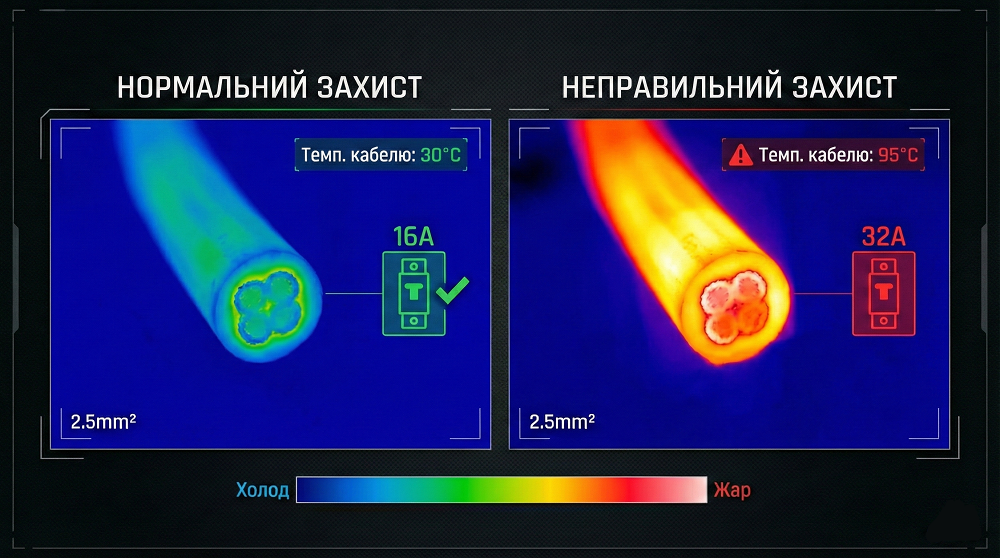 Реальний експеримент: як гріється провід під захистом завищеного номіналу
