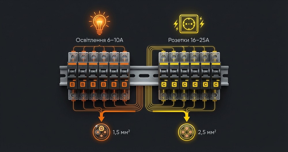 Автоматичні вимикачі для освітлення (6–10А) та розеток (16–25А): як вибрати і купити