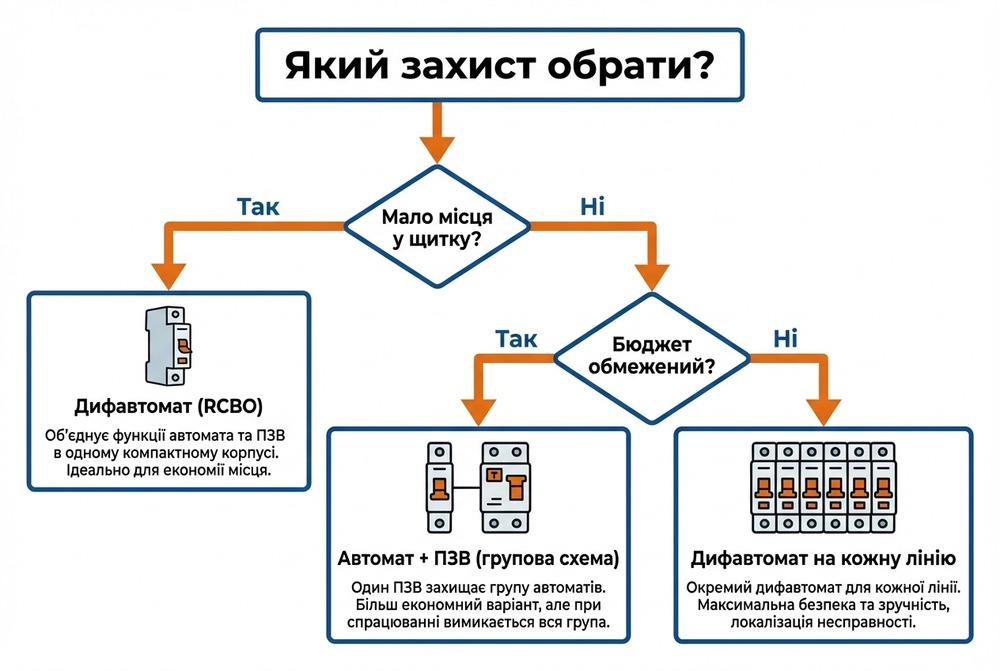 Алгоритм вибору: коли ставити дифавтомат, а коли зв'язку Автомат + ПЗВ