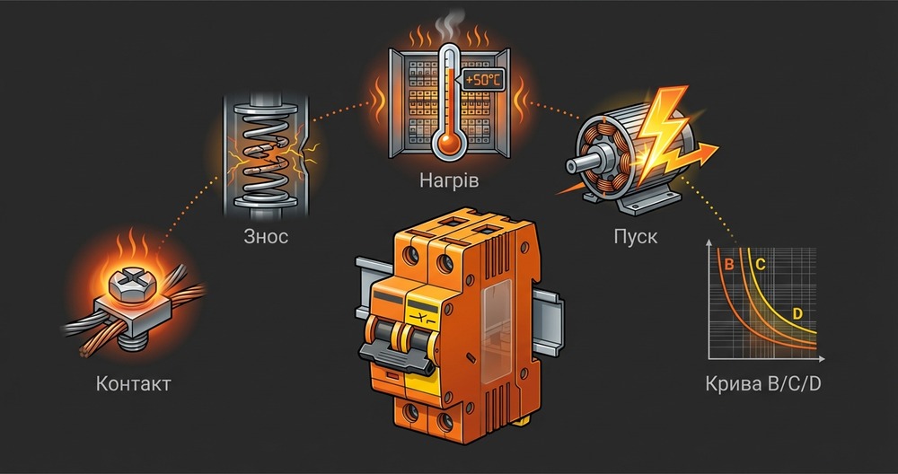 Хибне спрацювання автоматичного вимикача: причини, діагностика та як неправильна характеристика підсилює проблему