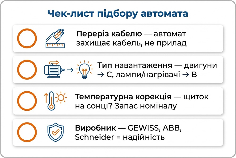Чек-лист: як підібрати автоматичний вимикач без помилок