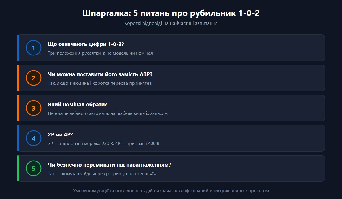 Відповіді на поширені питання про перекидний рубильник і трипозиційний перемикач 1-0-2.