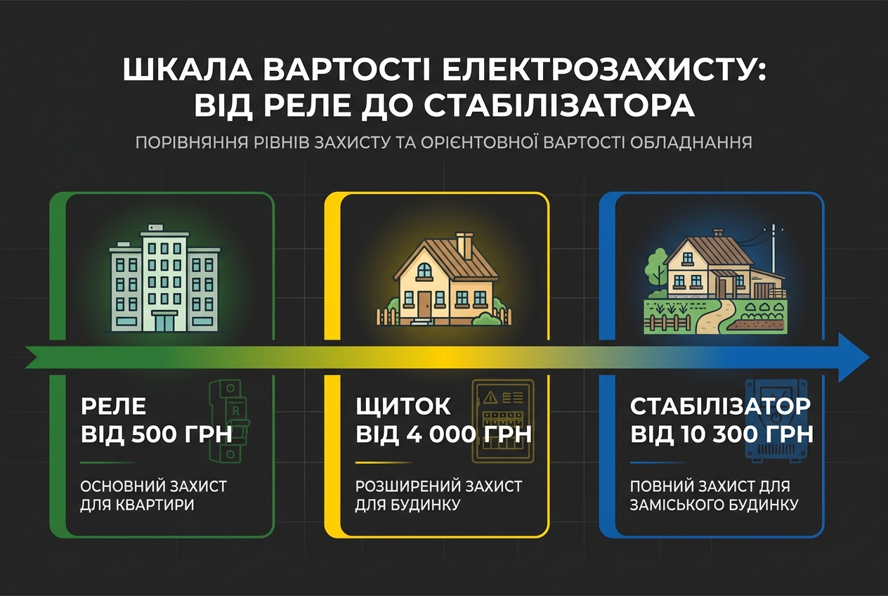 Шкала вартості захисту: від 500 грн за реле до 25 000 грн за потужний стабілізатор