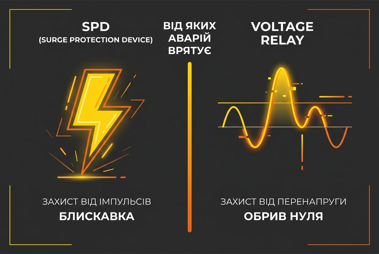 ПЗІП та реле напруги захищають від різних типів загроз