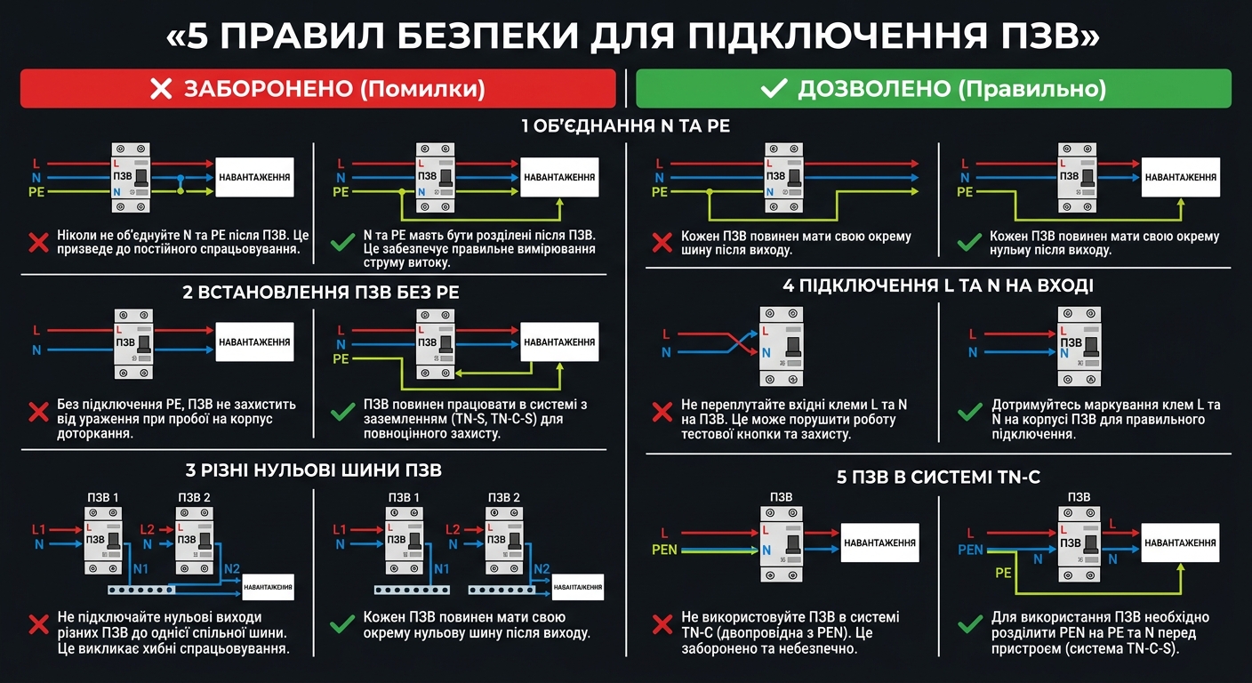 П'ять найпоширеніших помилок підключення пристрою захисного відключення та їх виправлення.
