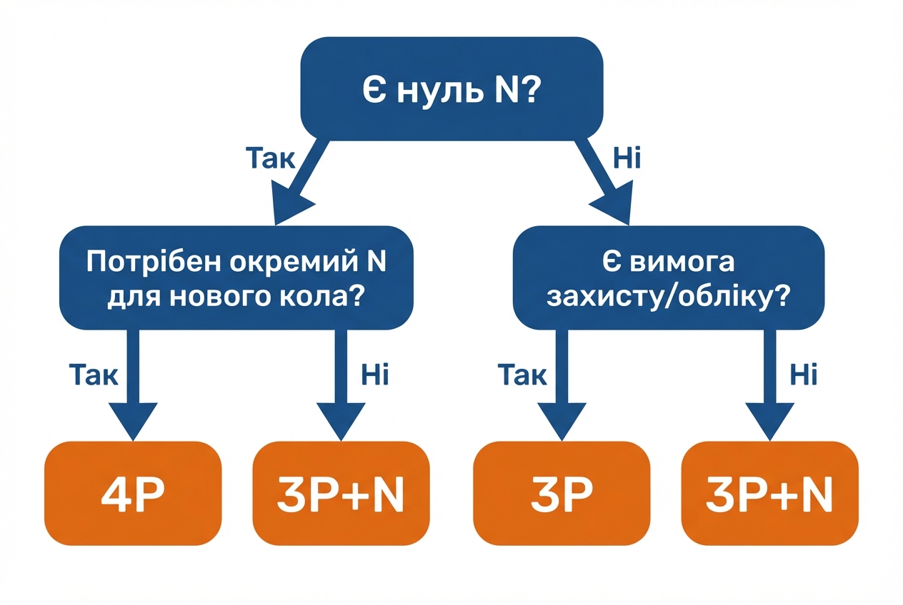 Дерево рішень для вибору між автоматами 3P, 4P та 3P+N